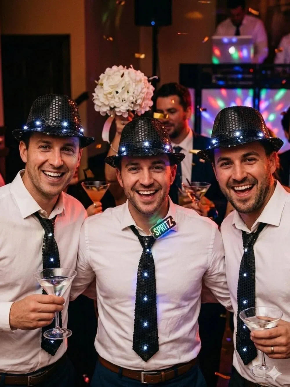 Bundle of 3 Sets of Light up Fedora Hat and Tie NWT